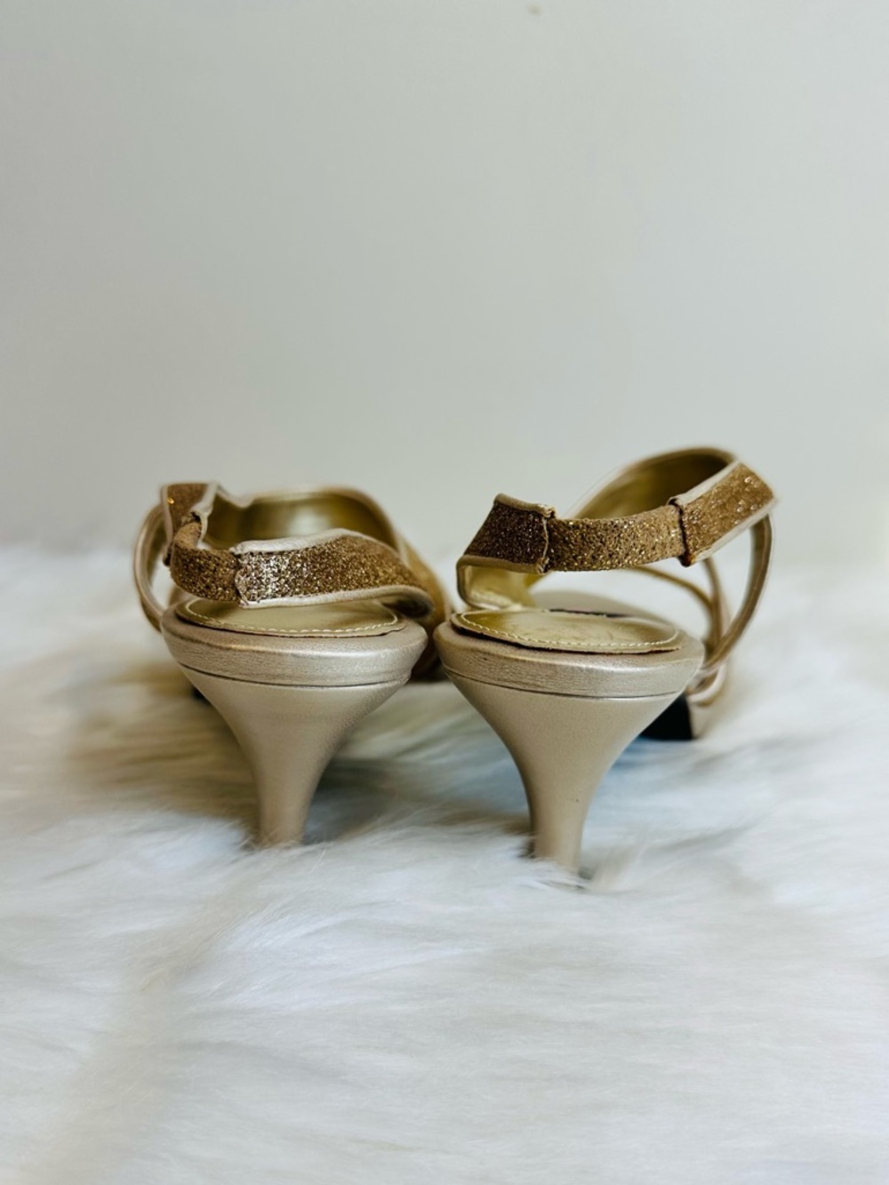 Nina Baby Glitter Open Toe Strappy Slingback Heels in Gold Size 6.5 - Picture 7 of 16